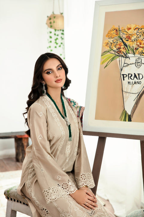 SAYA - 3PC LAWN EMBROIDERED SHIRT WITH PRINTED DUPATTA AND TROUSER