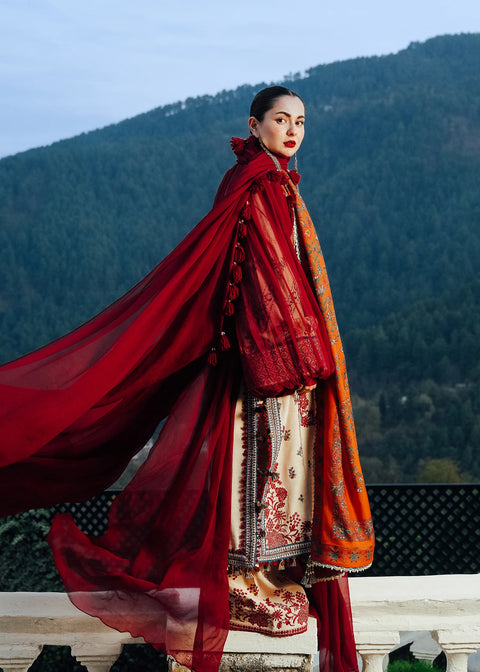 HUSSAIN REHAR - 3PC LAWN  EMBROIDERED SHIRT WITH EMBROIDERED DUPATTA AND COTTON TROUSER - KPR-90
