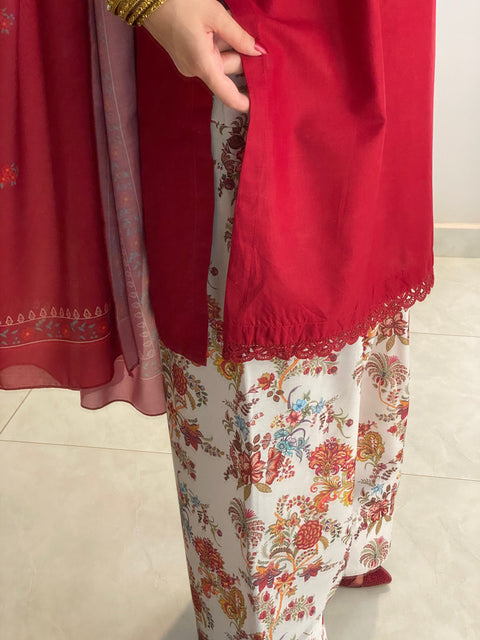 Tehzeeblibas - 3-piece dhannak embroidered suit - (Kesar)