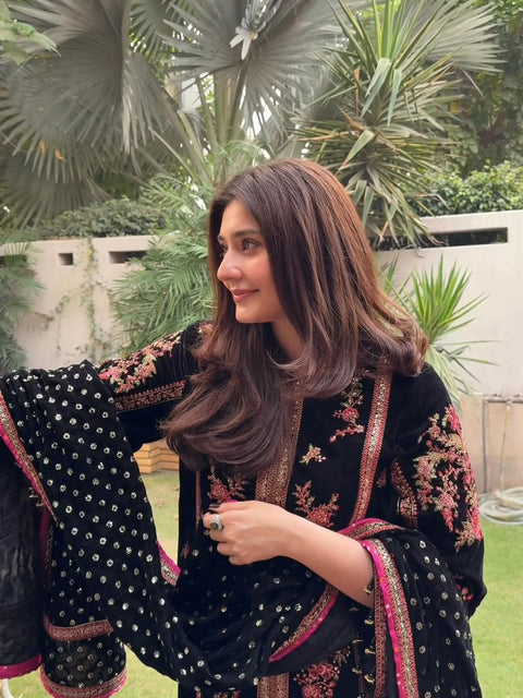 Aneelas Luxury Velvet Suit 3 Piece Unstitched - Oceans