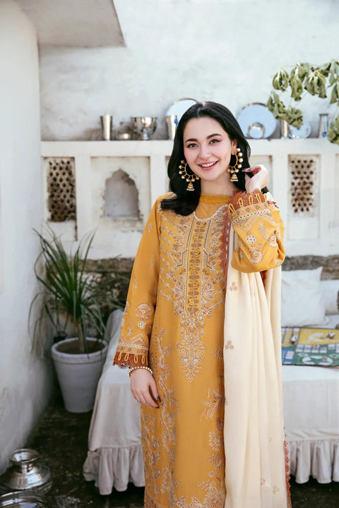 FLORENT - 3PC DHANAK EMBROIDERED SHIRT WITH DHANAK EMBROIDERED SHAWL AND TROUSER - KPR-2319