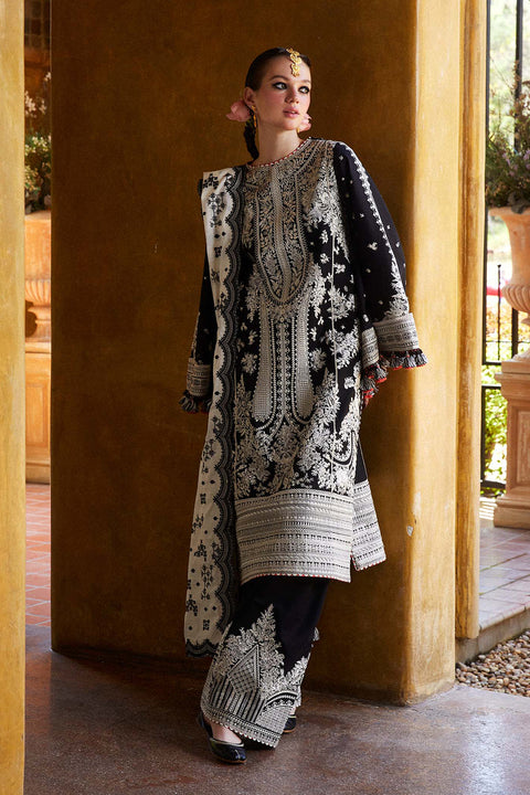 HUSSAIN REHAR - 3PC LAWN  EMBROIDERED SHIRT WITH EMBROIDERED DUPATTA AND COTTON TROUSER - WT-1