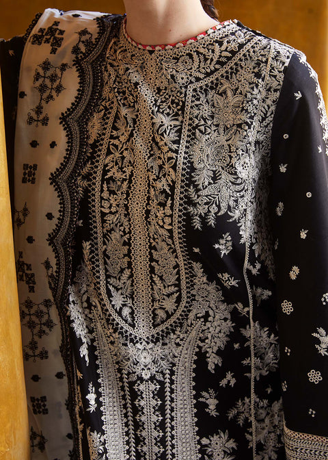 HUSSAIN REHAR - 3PC LAWN  EMBROIDERED SHIRT WITH EMBROIDERED DUPATTA AND COTTON TROUSER - WT-1