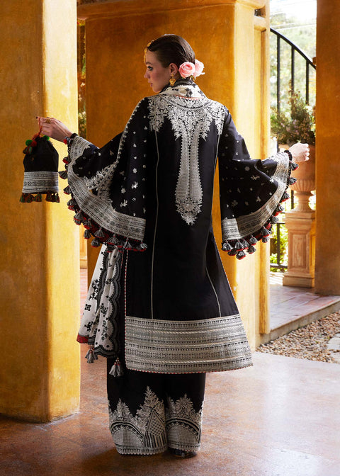 HUSSAIN REHAR - 3PC LAWN  EMBROIDERED SHIRT WITH EMBROIDERED DUPATTA AND COTTON TROUSER - WT-1