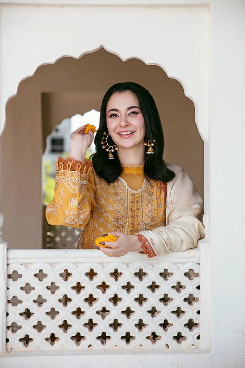 FLORENT - 3PC DHANAK EMBROIDERED SHIRT WITH DHANAK EMBROIDERED SHAWL AND TROUSER - KPR-2319