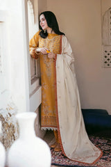 FLORENT - 3PC DHANAK EMBROIDERED SHIRT WITH DHANAK EMBROIDERED SHAWL AND TROUSER - KPR-2319