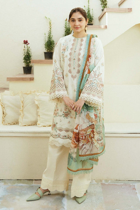 ZARA SHAJAHAN- 3PC LAWN EMBROIDERED SHIRT WITH LAWN  EMBROIDERED SHAWL AND TROUSER - KPR21