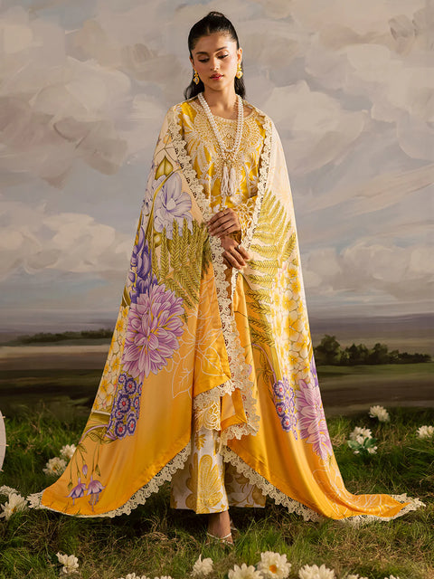 Mahnur - 3 Piece Unstitched Embroidered Lawn Suit -K - 03
