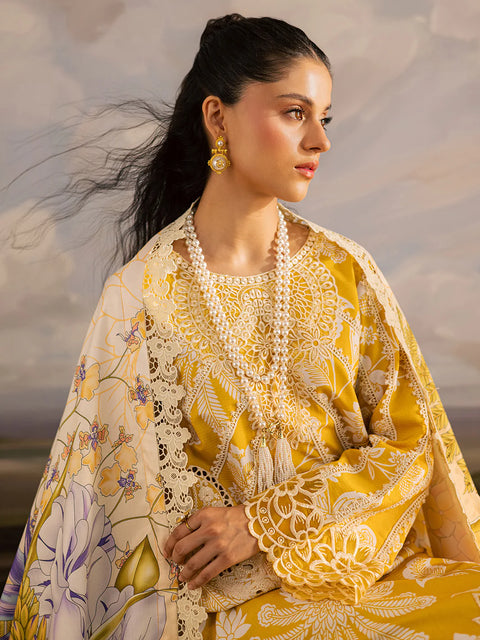 Mahnur - 3 Piece Unstitched Embroidered Lawn Suit -K - 03