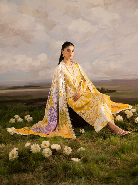 Mahnur - 3 Piece Unstitched Embroidered Lawn Suit -K - 03