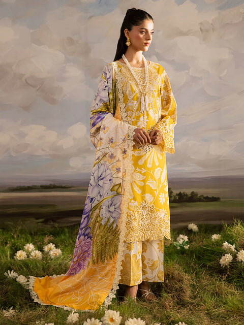 Mahnur - 3 Piece Unstitched Embroidered Lawn Suit -K - 03