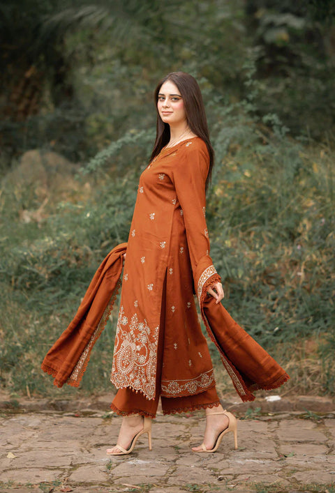 LIBAAS -  3PC Lawn Embroidered SHIRT WITH Embroidered DUPATTA AND TROUSER -LNF-25