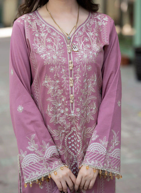 LIBAAS - 3PC DHANAK EMBROIDERED SHIRT WITH PASHMINA SHAWL AND TROUSER - PNK-01