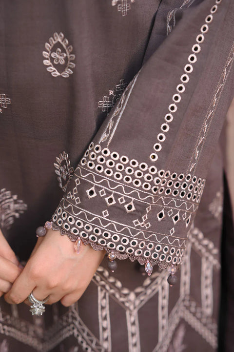 LIBAAS - 3PC DHANAK EMBROIDERED SHIRT WITH DHANAK EMBROIDERED SHAWL AND TROUSER -KPR-2005