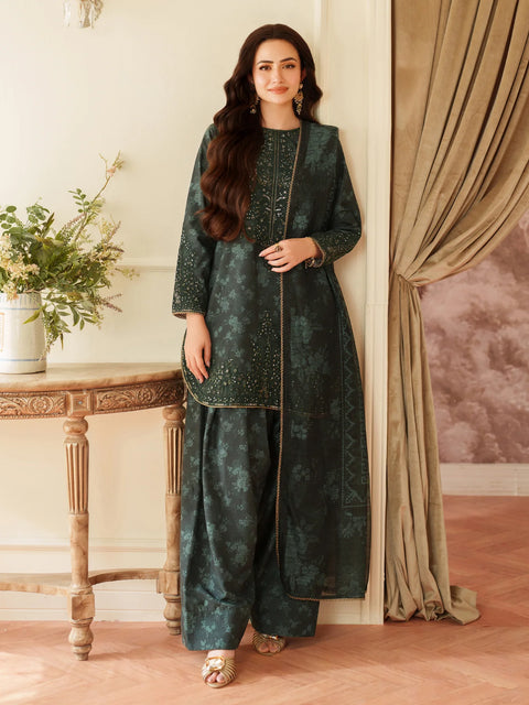 MOHAGNI - 3PC LAWN EMBROIDERED SHIRT WITH MANAAR PRINTED DUPATTA AND TROUSER - KPR 33