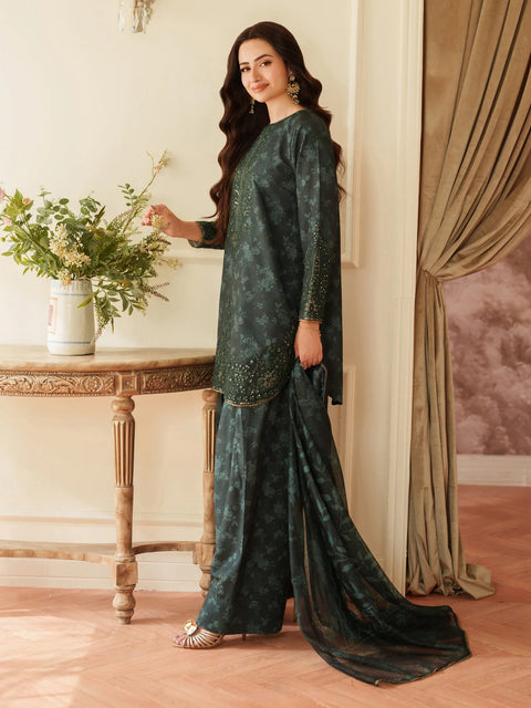 MOHAGNI - 3PC LAWN EMBROIDERED SHIRT WITH MANAAR PRINTED DUPATTA AND TROUSER - KPR 33