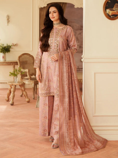 MOHAGNI - 3PC LAWN EMBROIDERED SHIRT WITH MANAAR PRINTED DUPATTA AND TROUSER - KPR 222