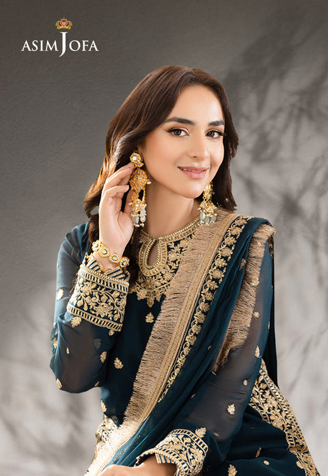 Asim jofa - 3PC CHIFFON EMBROIDERED WITH EMBROIDERED DUPATTA AND TROUSER - GRN-1
