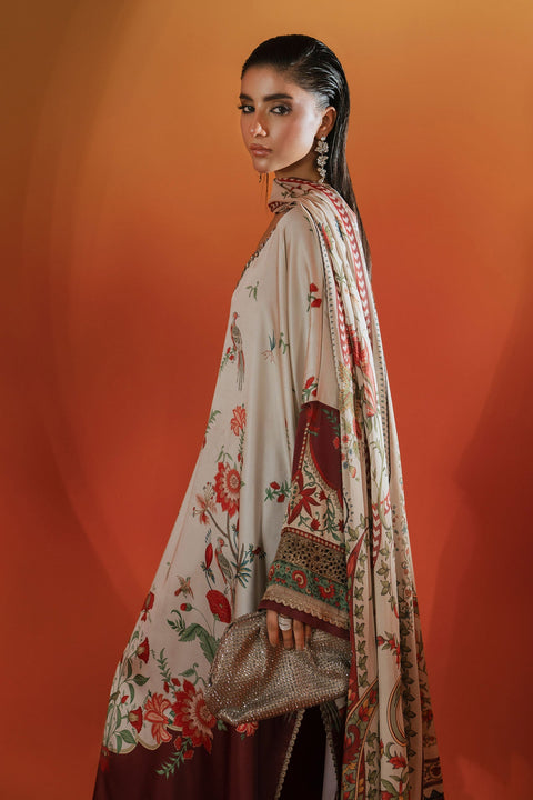 Maria.B -Beige and Maroon Luxury Silk Embroidered 3Pc Unstitched Suit PA-161