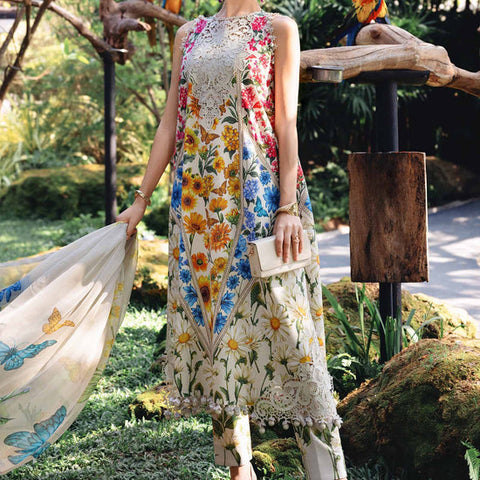 Maria b - 3 Piece Unstitched Embroidered Lawn Suit :MPT-2910-A