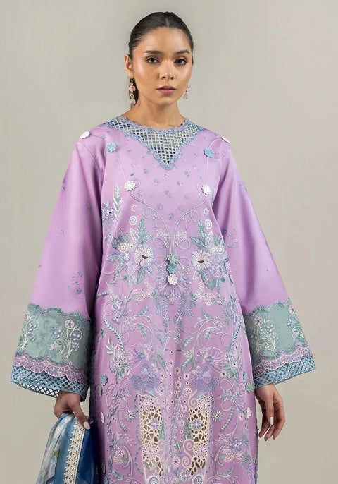 MUSHQ  -3PC DHANAK EMBROIDERED SHIRT WITH PRINTED SHAWL AND TROUSER- KPR-22