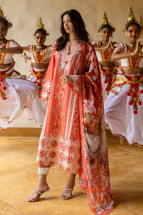 QALAMKAR - 3PC LAWN EMBROIDERED SHIRT WITH JACQUARD WEAVED EMBROIDERED DUPATTA AND COTTON TROUSER - KPR-Starry Side