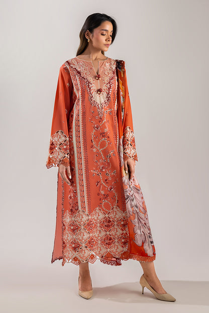 QALAMKAR - 3PC LAWN EMBROIDERED SHIRT WITH JACQUARD WEAVED EMBROIDERED DUPATTA AND COTTON TROUSER - KPR-Starry Side