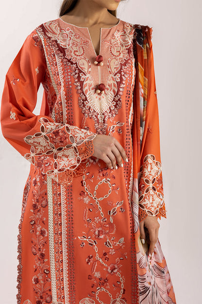 QALAMKAR - 3PC LAWN EMBROIDERED SHIRT WITH JACQUARD WEAVED EMBROIDERED DUPATTA AND COTTON TROUSER - KPR-Starry Side
