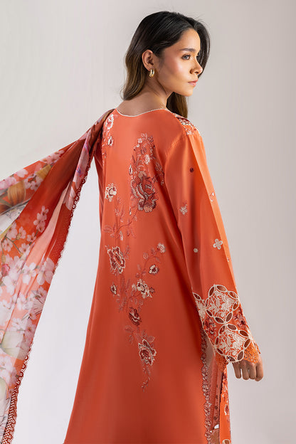 QALAMKAR - 3PC LAWN EMBROIDERED SHIRT WITH JACQUARD WEAVED EMBROIDERED DUPATTA AND COTTON TROUSER - KPR-Starry Side