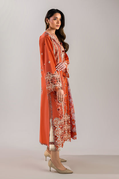 QALAMKAR - 3PC LAWN EMBROIDERED SHIRT WITH JACQUARD WEAVED EMBROIDERED DUPATTA AND COTTON TROUSER - KPR-Starry Side