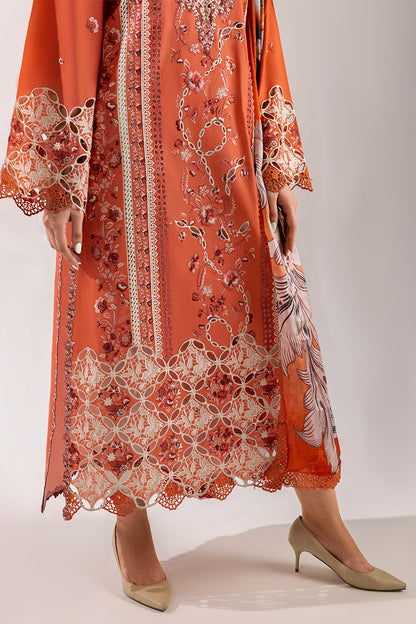 QALAMKAR - 3PC LAWN EMBROIDERED SHIRT WITH JACQUARD WEAVED EMBROIDERED DUPATTA AND COTTON TROUSER - KPR-Starry Side