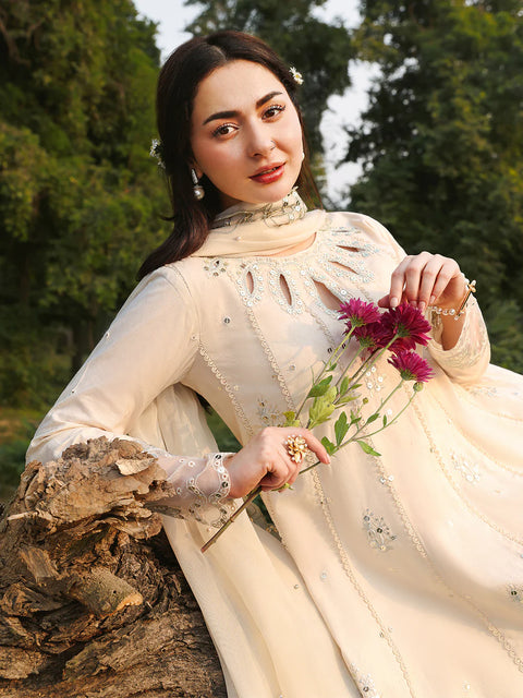 ALLYS - 3 Piece Unstitched Embroidered Luxury Lawn Suit :PEARL