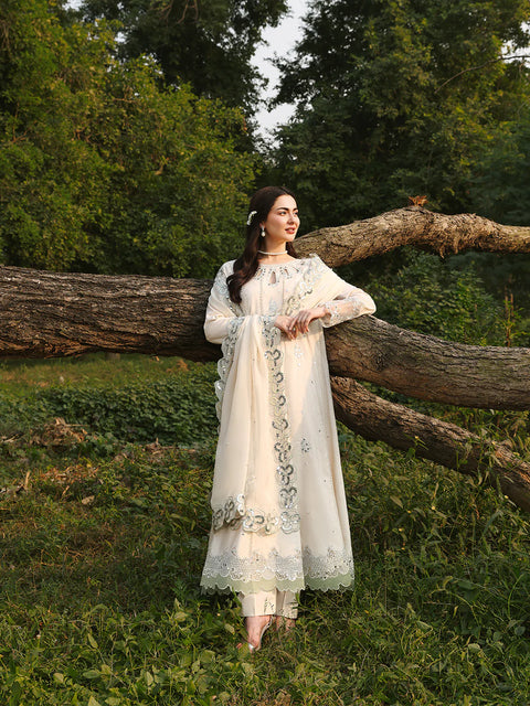 ALLYS - 3 Piece Unstitched Embroidered Luxury Lawn Suit :PEARL