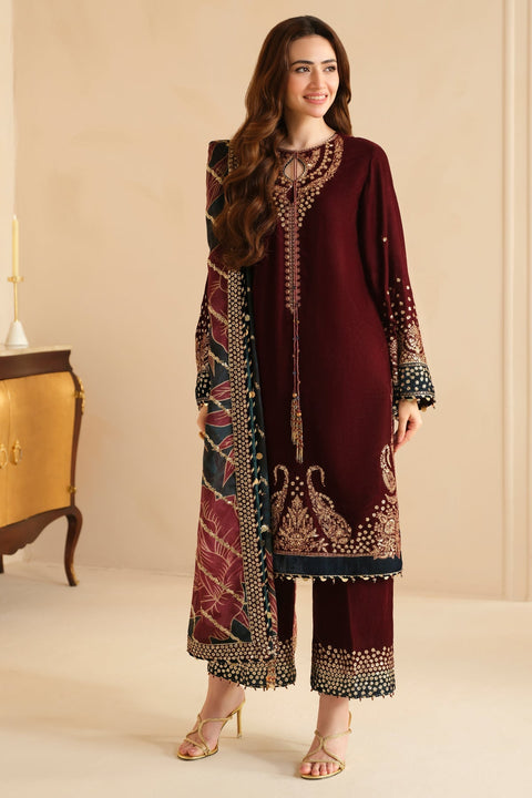 JAZMIN - 3PC VELVET EMBROIDERED SHIRT WITH CHIFFON EMBROIDERED DUPATTA AND TROUSER -RD-343
