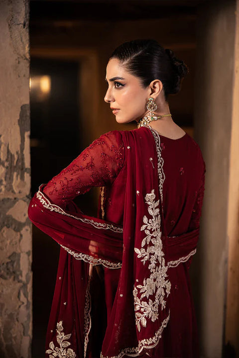 AZURE - WEDDING COLLECTION 3PC UNSTITCHED EMBROIDERED CHIFFON WEDDING COLLECTION - ROYAL CRIMSON-RRD1