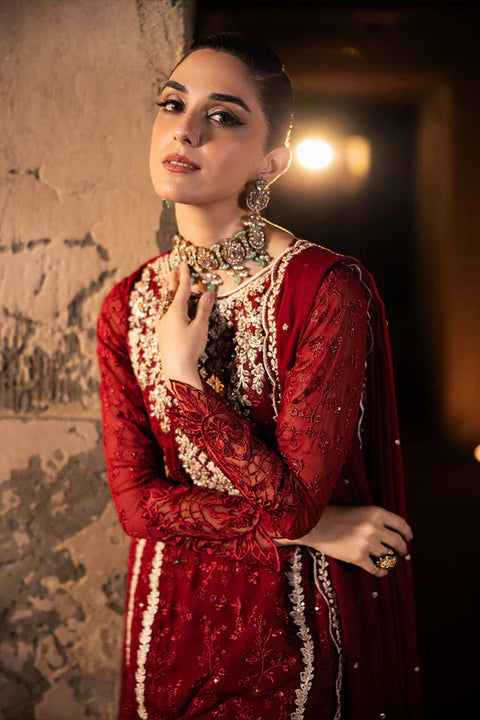 AZURE - WEDDING COLLECTION 3PC UNSTITCHED EMBROIDERED CHIFFON WEDDING COLLECTION - ROYAL CRIMSON-RRD1