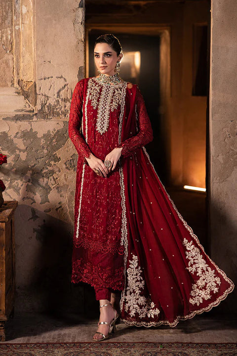 AZURE - WEDDING COLLECTION 3PC UNSTITCHED EMBROIDERED CHIFFON WEDDING COLLECTION - ROYAL CRIMSON-RRD1