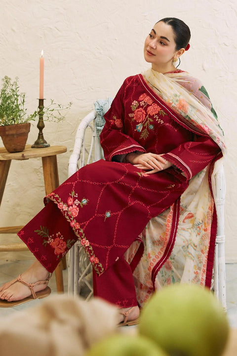 ZARA SHAH JAHAN - 3PC LAWN EMBROIDERED SHIRT WITH MANAAR PRINTED DUPATTA AND TROUSER - KPR1613