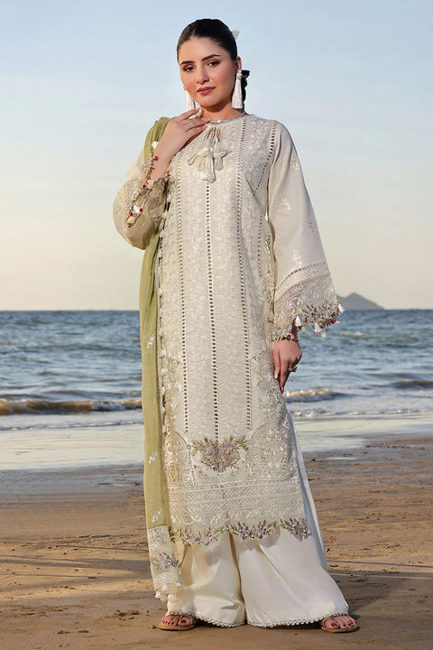 IZEL - 3PC LAWN EMBROIDERED SHIRT WITH CHIFFON EMBROIDERED DUPATTA AND TROUSER - FLOSSIE