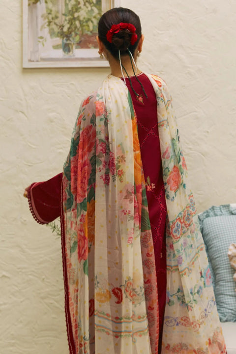 ZARA SHAH JAHAN - 3PC LAWN EMBROIDERED SHIRT WITH MANAAR PRINTED DUPATTA AND TROUSER - KPR1613