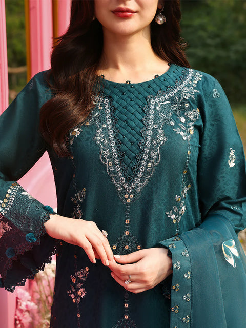 ALLYS - 3 Piece Unstitched Embroidered Luxury Lawn Suit :SAPPHIRE