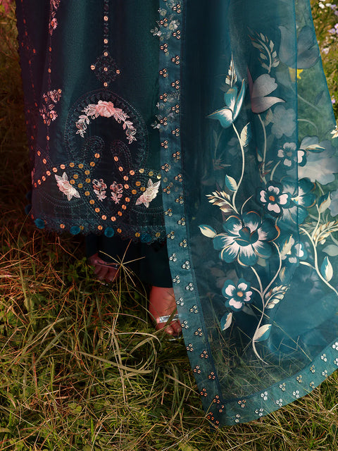 ALLYS - 3 Piece Unstitched Embroidered Luxury Lawn Suit :SAPPHIRE