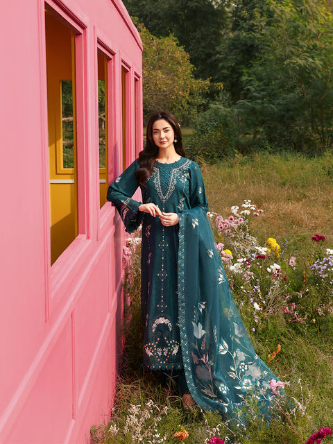 ALLYS - 3 Piece Unstitched Embroidered Luxury Lawn Suit :SAPPHIRE