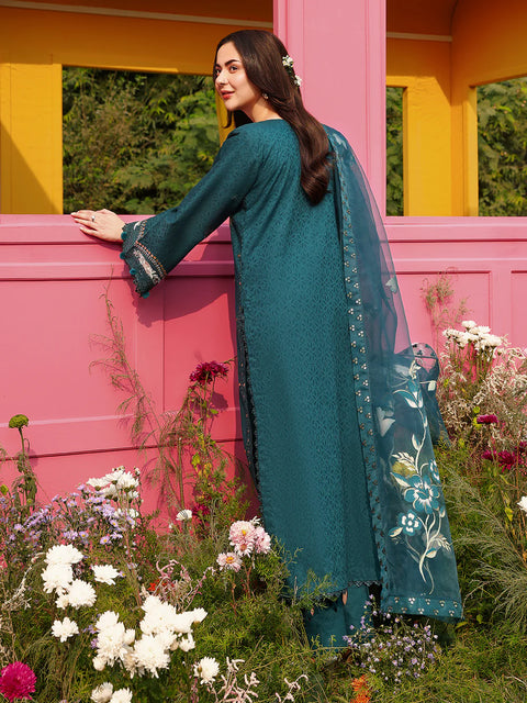 ALLYS - 3 Piece Unstitched Embroidered Luxury Lawn Suit :SAPPHIRE