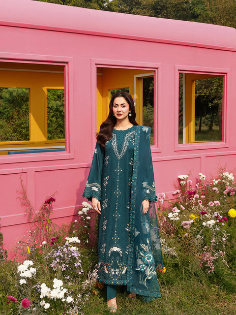 ALLYS - 3 Piece Unstitched Embroidered Luxury Lawn Suit :SAPPHIRE