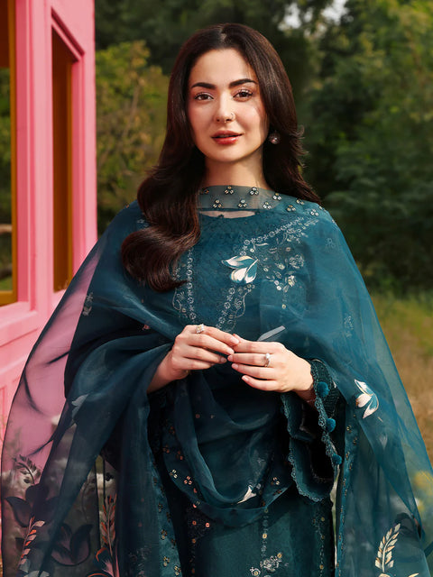 ALLYS - 3 Piece Unstitched Embroidered Luxury Lawn Suit :SAPPHIRE