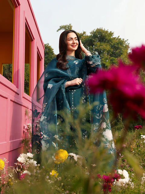 ALLYS - 3 Piece Unstitched Embroidered Luxury Lawn Suit :SAPPHIRE