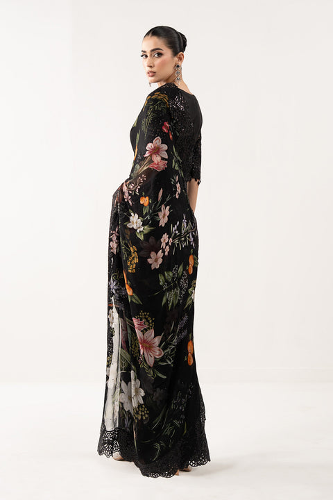 MARIA B - Embroidered Chiffon Saree -EF26-09-Black