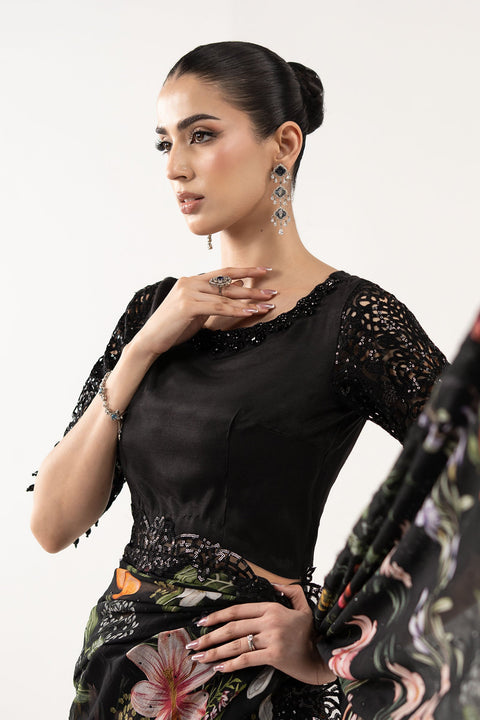 MARIA B - Embroidered Chiffon Saree -EF26-09-Black