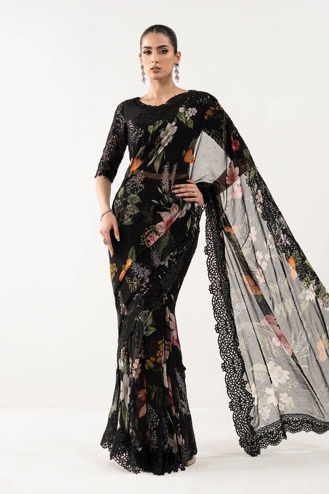 MARIA B - Embroidered Chiffon Saree -EF26-09-Black